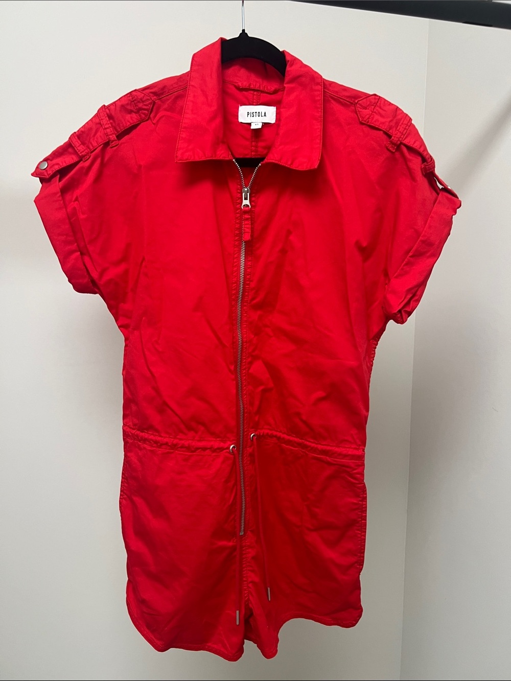 pistola Vibrant Red Short-Sleeve Zip Romper
